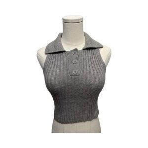Grey ribbed cropped halter sweater top - xs